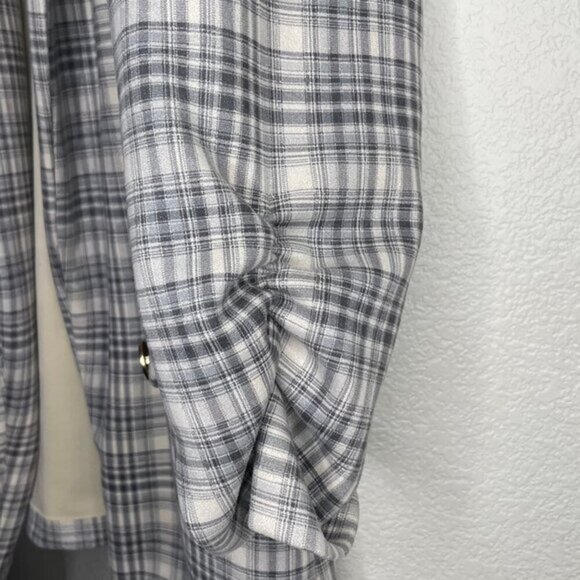 ALICE BLUE Women's Plaid Gray Light Academia Blazer Jacket Ruched Sleeve Sz XL - Picture 6 of 8